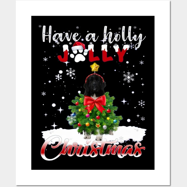 Have A Holly Jolly Christmas Newfoundland Dog Xmas Tree Wall Art by cyberpunk art